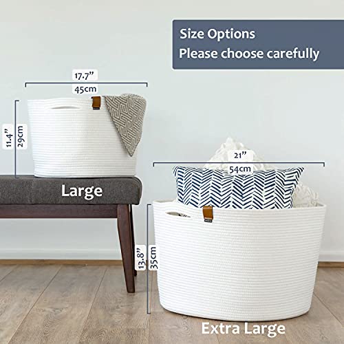 DENJA & CO Extra Large Blanket Basket for Living Room White Farmhouse