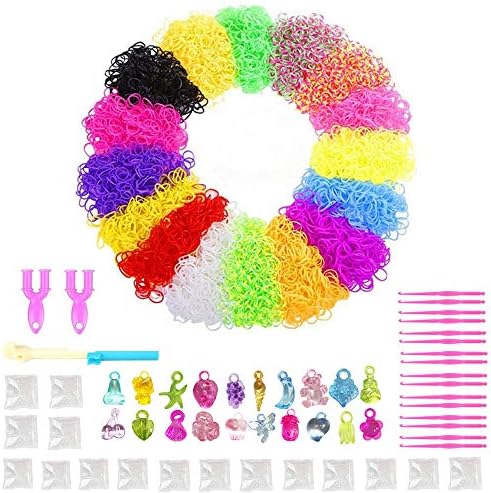 NEFUTRY Rubber Loom Bands Mega Refill 9600 Loom Bracelet Making Kit in 16 Colors, 16 Packs S Clips, 20 Lovely Charms