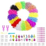 NEFUTRY Rubber Loom Bands Mega Refill 9600 Loom Bracelet Making Kit in 16 Colors, 16 Packs S Clips, 20 Lovely Charms