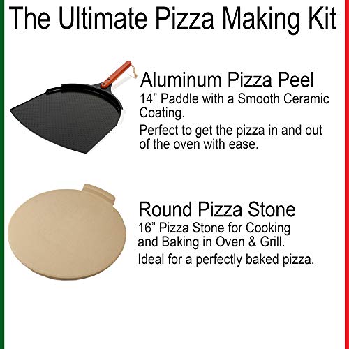 The Ultimate Pizza Making Kit - Our Ultimate 16 inch Round Pizza Stone and 14 inch Pizza Peel Bundle. Great Tools for Safely Baking Pizza, Cookies and Bread