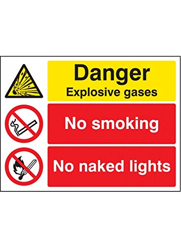 Caledonia Signs 16206K "Danger Explosive Gases No Smoking No Naked Lights" Sign, Rigid Plastic, 400 mm x 300 mm