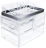 Sorbus Acrylic Cosmetic Makeup and Jewelry Storage Case Display with Silver Trim - Spacious Design - Great for Bathroom, Dresser, Vanity and Countertop (Silver Set 1)