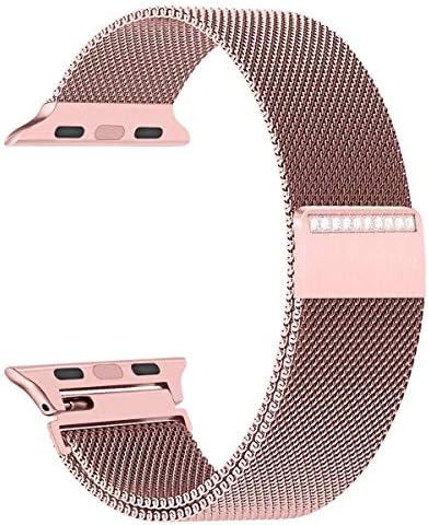 GEOTEL Bling Band Compatible Apple Watch Series 4(40mm 44mm) Series 3/2/1(38mm 42mm) Stainless Steel Milanese Loop with Rhinestone Adjustable Magnetic Closure Replacement for iWatch Band