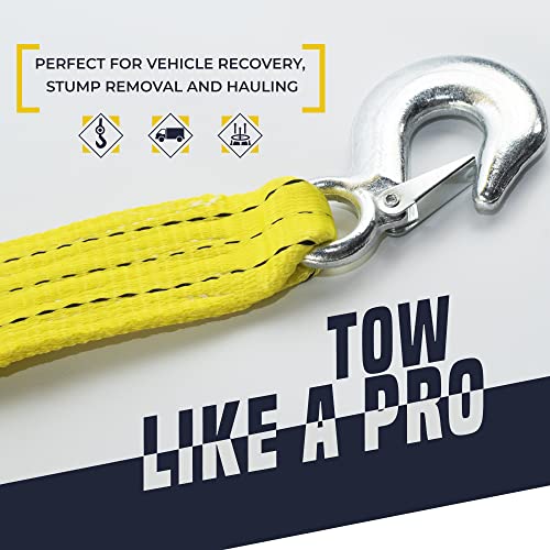 SGT KNOTS Heavy Duty Tow Strap with Solid Metal Hooks 10,000lbs