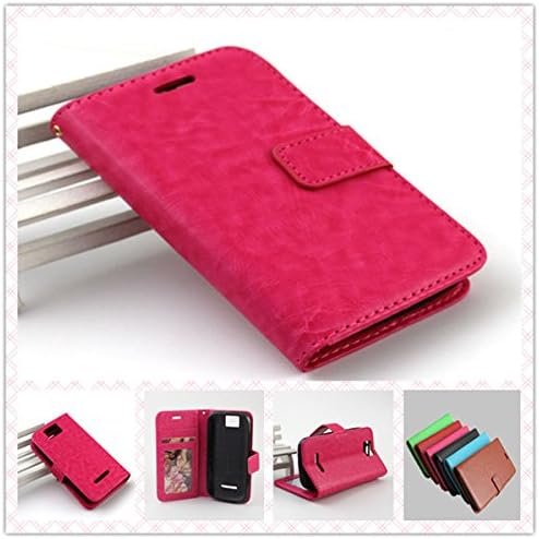 For BLU Dash JR 4.0 K D143K PERFECT FIT Luxury Leather Flip Wallet Case Cover Pocket Book with ID Showing Window (BLU Dash Jr 4.0 K D143K Hot Pink)