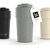 LARS NYSØM Thermo Coffee Mug to go 17oz | Travel Mug 0.5 Liter with Insulation | Leak Proof Stainless Steel Thermal Tumbler for Coffee and Tea on the Go (Ash Gray, 17oz)