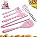 Feleph Silicone Kitchen Cooking Utensils Set Pink High Heat-Resistant Premium BPA-Free, Non-Stick Rubber 2 Sizes Spatula Tongs Whisk Pastry Brush 6PCS