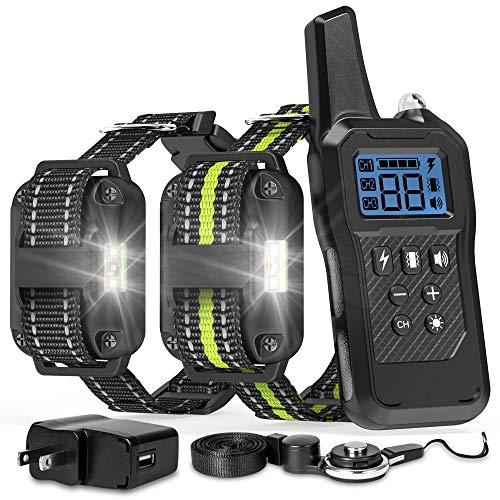 FunniPets Dog Training Collar, 2019 Upgraded Dog Shock Collar 2600ft Remote Range Waterproof Shock Collar for 2 Dogs with 4 Training Modes Light Static Shock Vibration Beep