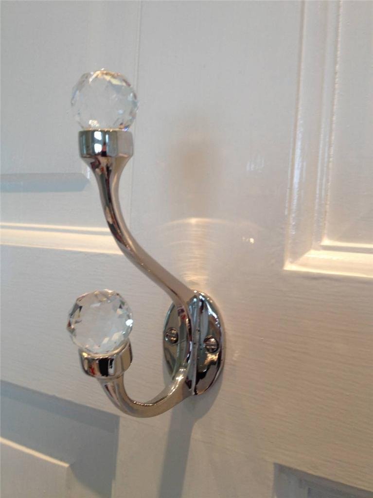 Stunning Cut Glass Twin Shiny Nickel Plated Solid Brass Door Wall Hook Oval shaped back plate including fixings