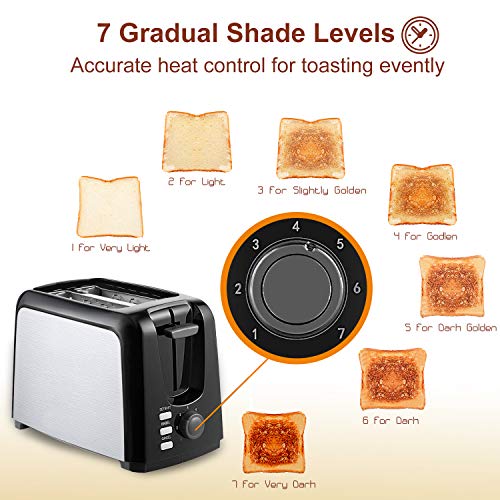 Toaster 2 Slice Best Rated Prime 2 Slice Toaster Extra Wide Slot for Bread Toasted with 7 Shade Settings Removable Crumb Tray Defrost/Bagel/Cancel Functions