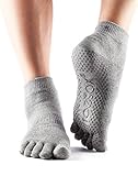 ToeSox Women's Ankle Full Toe Grip Socks (Heather Grey) Small