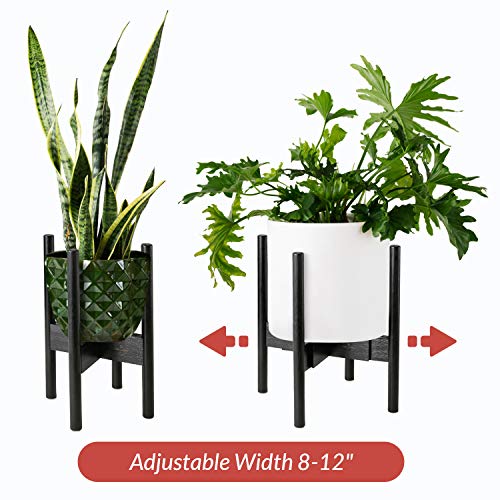 Home Euphoria Natural Bamboo Adjustable Plant Stand. Mid Century Flower Pot Holder and Display. Fits Planters and pots up to 10 Inches (Plant and Pots NOT Included) (Black Bamboo)