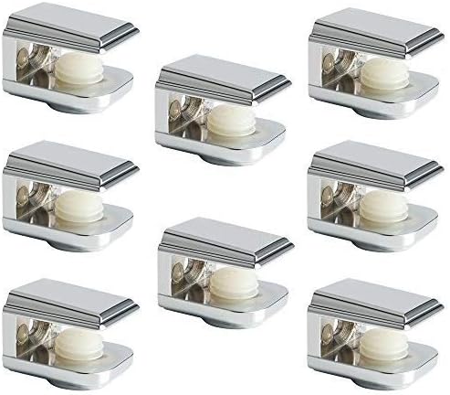 Sayayo 8Pcs Adjustable Glass Shelf Brackets, Polished Chrome Glass Support Clamp Zinc Alloy, Wall Mounted Adaptive 5-8MM Thickness