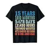 15 Years Old 15th Birthday Vintage Retro T Shirt 180 Months