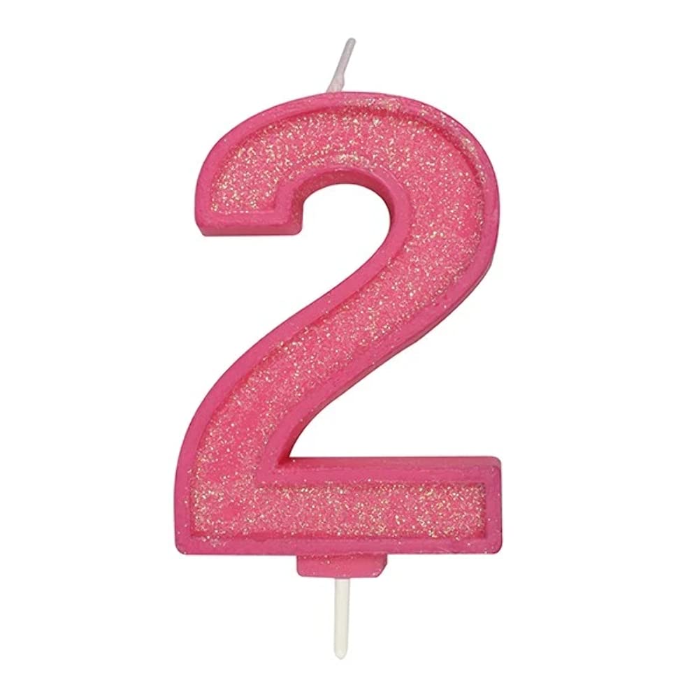 CULPITT Sparkle Number Candles For Cake & Cupcakes, Single Numbers From 0-9, Say Happy Birthday with These Candle Sparklers, Celebrate Birthdays & Anniversaries with Flair - Pink 2