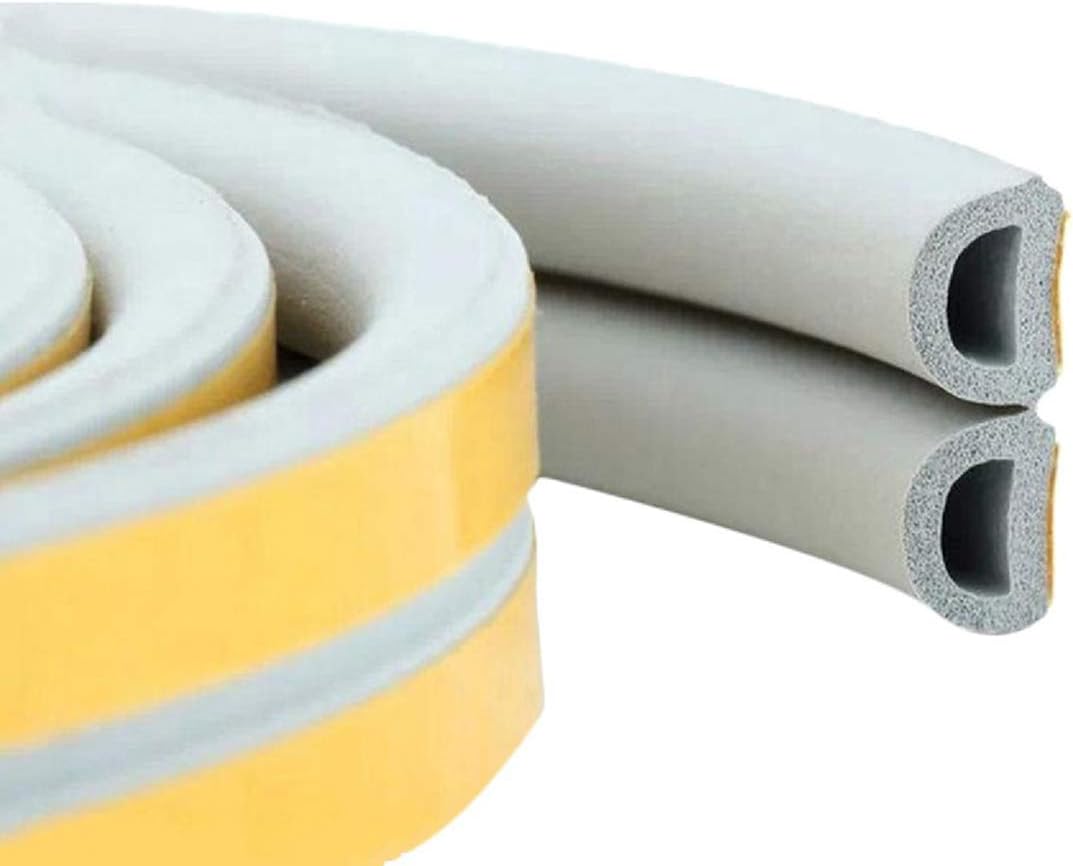 Self-Adhesive EPDM Doors and Windows Draught Excluder Foam Seal Strip Soundproofing Collision Avoidance Rubber Weatherstrip 3/8-Inch x 1/4-Inch x 16feet Total 2 Pack 32 feet((D Model, Grey)
