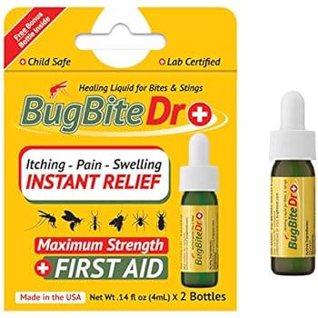BugBiteDr Insect Bite Relief Oil - Healing Liquid Gel for Bites & Stings - Lab Tested Instant Relief from Itching & Pain - Safe for Kids & Pets - .14 fl oz (4ml) Each, 2 Bottles - MSRP $12.99