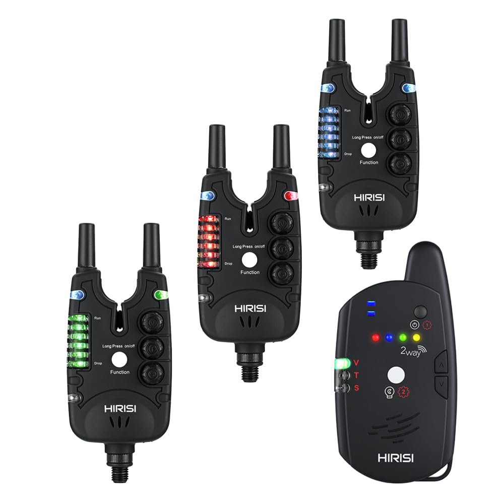 Hirisi Tackle Carp Fishing Bite Alarm with Remote Control (Radio Receiver), with Night Light, Adjustable Sensitivity, Volume and Tone. Bite Alarm Set. (FBA-S8-3)