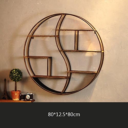 Retro Industrial Style Round Display Stand, Living Room Creative Wall Mounted Wrought Iron Bookshelf, Wall Decoration Display Rack Storage Rack Wall Decor (Size : 8012.5cm)