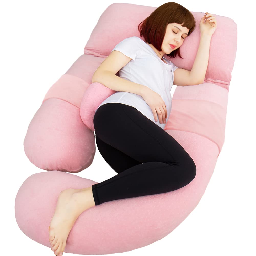 Photo 1 of AS AWESLING 60in Full Body Pillow | Nursing, Maternity and Pregnancy Pillow | Extra Large U Shape Pillows with Detachable Side, Separate Support Pillow and Removable Cover Velvet (Light Pink)
