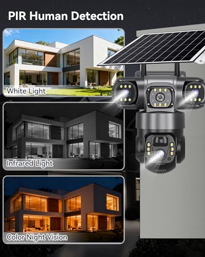Solar Camera 4G Sim Outdoor 3 Lens 3 Screen 10X Zoom PIR Human Detect Cameras Waterproof Night Vision CCTV Security Protection
