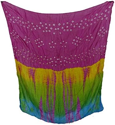 Hand-Printed Indian Scarf Mandala Art Silk Solid and Multi Color Tie-Dye, Rayon Blend 41 x 41 Inches, goes well with formals suits party wear beach covers casual wear jeans (Pink Turquoise)