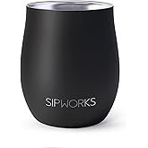 Sipworks Insulated Whiskey Tumbler - 8 oz Stainless Steel Bourbon Lowball Tumbler with Double Walled Vacuum Insulation - Spill Resistant Cocktail Nosing Glass Mug | Travel & Parties - Midnight Black