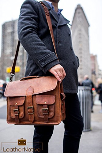 Leather Native Crossbody NEW Men's Genuine Vintage Brown Leather Messenger Shoulder Laptop Bag Briefcase School / Work / Business Bag Great Gift For Men And Women Pre Valentines Day Special Sale!