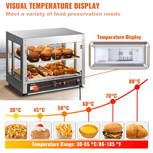 VEVOR Commercial Food Warmer Display, 2 Tiers, 800W Pizza Warmer W/ 3D