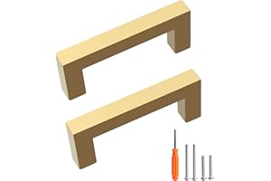 Redunest Cabinet Pulls Gold Cabinet Handles Square Drawer Pulls, 10 Pack 3 Inch Stainless Steel Kitchen Door Cupboard Cabinet Handles, Drawer Hardware Handles, 76mm Hole Centers