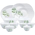 Larah By Borosil Green Lily Opalware Dinner Set, 27 Pcs, White