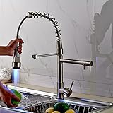 Rozin LED Light Spray Kitchen Sink Faucet Spring Mixing Tap Brushed Nickel