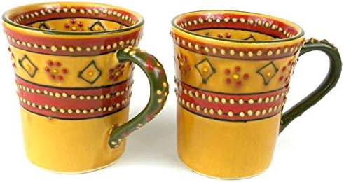 Set of 2 Hand-painted Flared Encantada Pottery Mugs (Mexico)