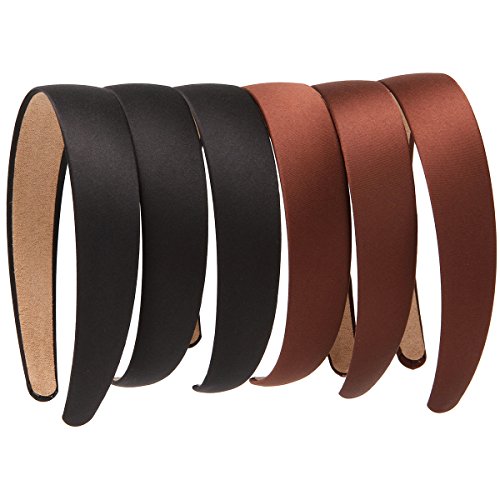 Yishenyishi 6 Hard Headbands, 1 Inch Wide Non-slip Ribbon Hairband for Women (6 PCSBlack+Brown)