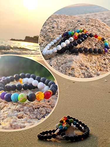 Agsnilove Crystal Healing Stones with Chakra Bracelet Set Bright Black Bead Stretch Bracelet 7 Chakras Gemstones Healing Crystal Meditation Spiritual Gifts