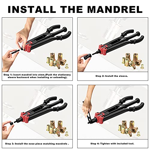 WETOLS 17" Rivet Nut Tool, Hand Rivet Tool Kit with 11 Metric & SAE