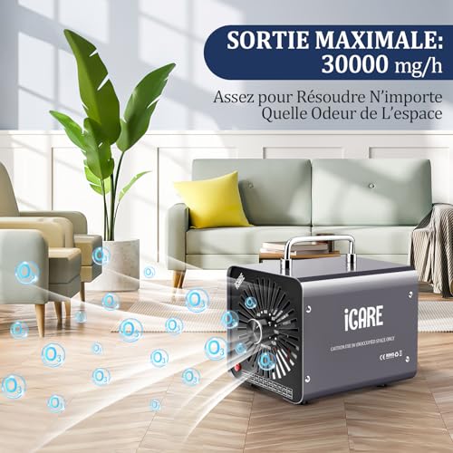 ICARE Home Ozone Generator 30000mg/h Ozone Machine for Air Purification and Odour Removal Ozone Device Portable O3 for Office, Bathroom, Home, Car