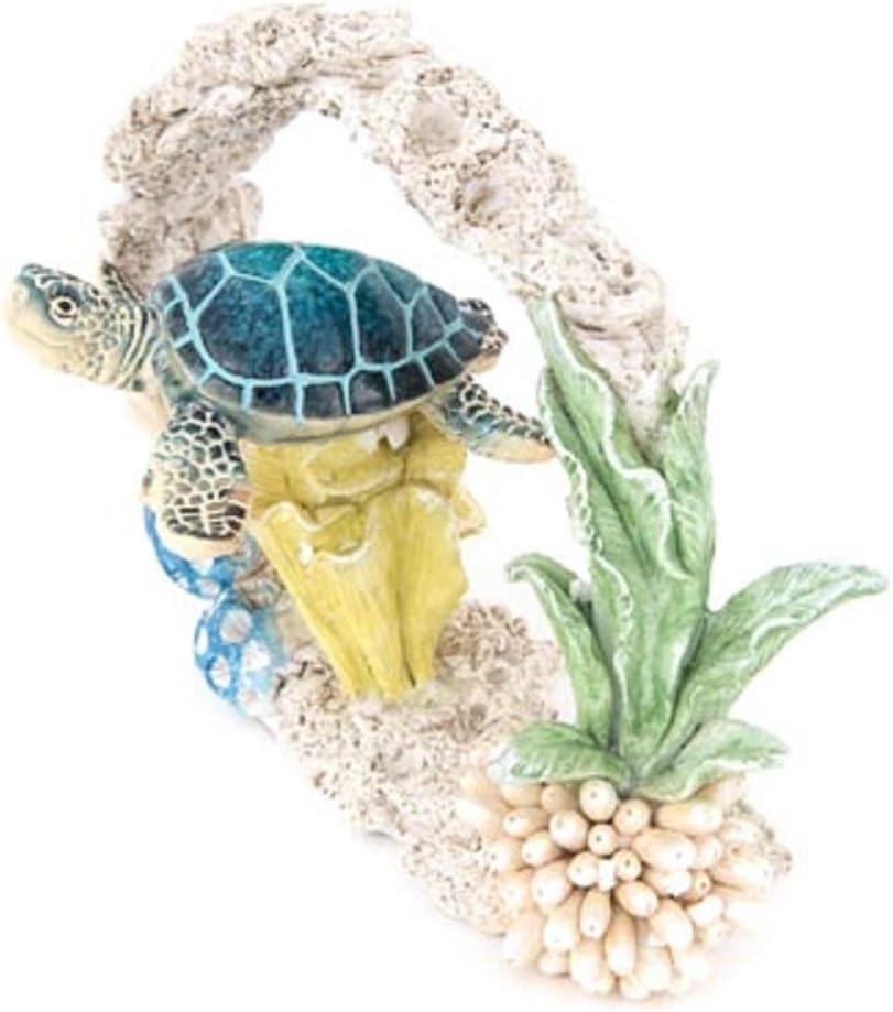 Nauti Blue Sea Turtle Swimming Through Coral Arch Cast Resin Figurine 6 Inches Wide 5 Inches Tall WW-350