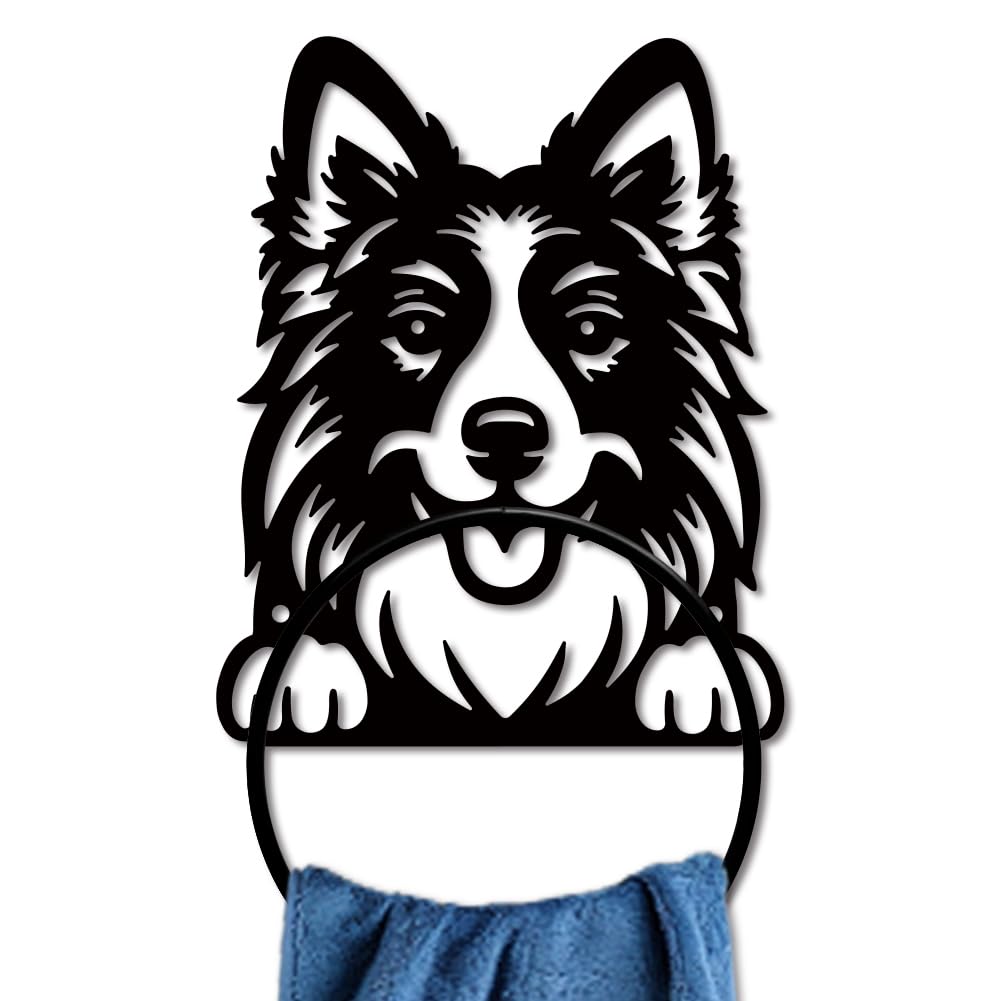 MAYJOYDIY Dog Towel Ring, Wall Mounted Shepherd Dog Design, Metal Towel Holder, Rustic Animal Theme Home Decor for Bathroom Kitchen