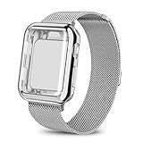 AdMaster Compatible for Apple Watch Band 42mm, Stainless Steel Mesh Milanese Sport Wristband Loop with Apple Watch Screen Protector Compatible for iWatch Series 1/2/3 Silver