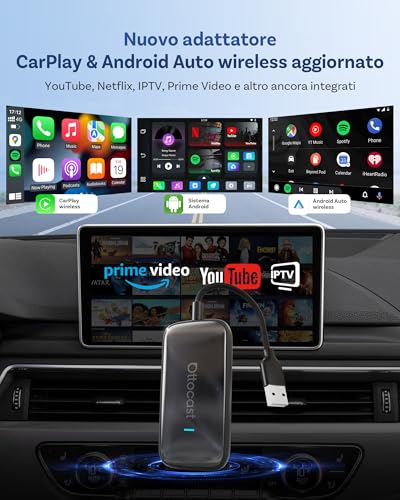 OTTOCAST Play2Video Ultra, Adattatore CarPlay Wireless & Android Auto Adattator con Netflix YouTube WiFi 6 5G Bluetooth 5.4 Adattatore CarPlay Netflix per la maggior parte delle auto dal 2016