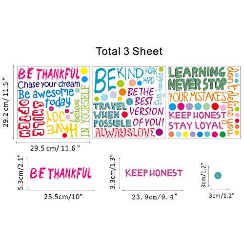 IARTTOP Inspirational Quotes Wall Decal, Motivational Phrases Sticker for Home Decoration, Positive Sayings Window Cling Decor and Classroom Decor (3 Sheet Multicolor Decals)
