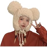 Cute Plush Faux Fur Animal Critter Hat Cap with Ear Flaps Fuzzy Bear Hat Soft Warm Winter Hats Beanie for Adults Women Girls