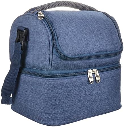 imoli Reusable Lunch Bag for Men and Women, Double Deck Cooler Tote Bag with Shoulder Strap (Blue 600D)