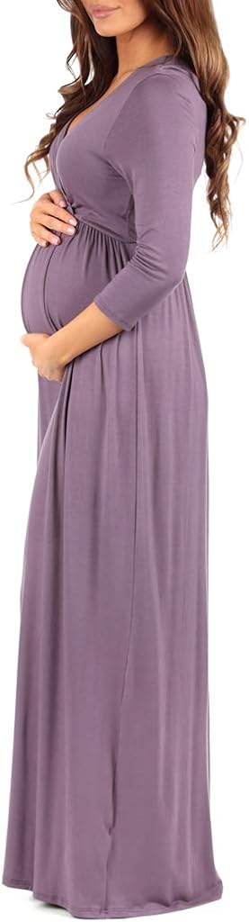 Mother Bee Maternity 3/4 Sleeve Ruched Maternity Dress W/Empire Waist for Baby Showers or Casual Wear at  Women’s Clothing store