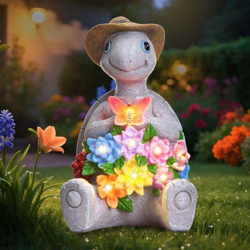 footreal Solar Garden Outdoor Statues Turtle with 8 LED Lights, Yard Decor Tortoise for Patio, Balcony, Porch Ornament, Birthday Gifts for Mom, Housewarming Gifts for Women