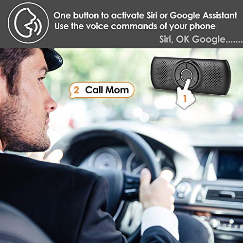 Wireless Handsfree Visor Car Speakerphone,TIANSHILI Portable Bluetooth 4.2 Speaker,Stereo Sound Enhanced Bass/Built-in Mic/TF Card Player/Google Assistant Voice Command for Car, Home, Outdoor