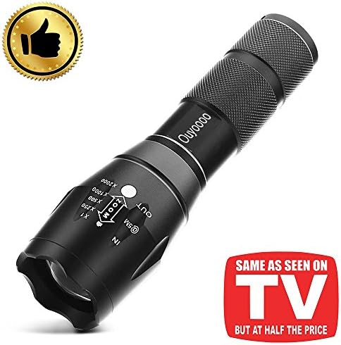 Tactical Flashlight, Ouyoooo Ultra Bright CREE XML-T6 LED Portable Water Resistant Flashlight with Adjutabsle Focus and 5 Light Modes - Best for Hurricane… (1 pack)