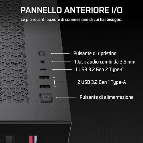 3500X LX-R RGB iCUE LINK Case PC Mid-Tower Panoramico – 3 Ventole LX120-R RGB Preinstallate, Include Hub di Sistema iCUE LINK, Fino a 10 Ventole da 120mm – Nero