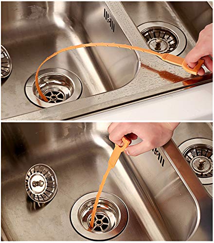 7 Pack Drain Snake Clog Remover,25 Inch Drain Snake Hair Tool,Drain Auger Clog Remover for Sink,Bathtub Drain,Kitchen Sink Cleaner,With Gloves By KINGLEV(1 Stainless Steel and 6 Plastic)